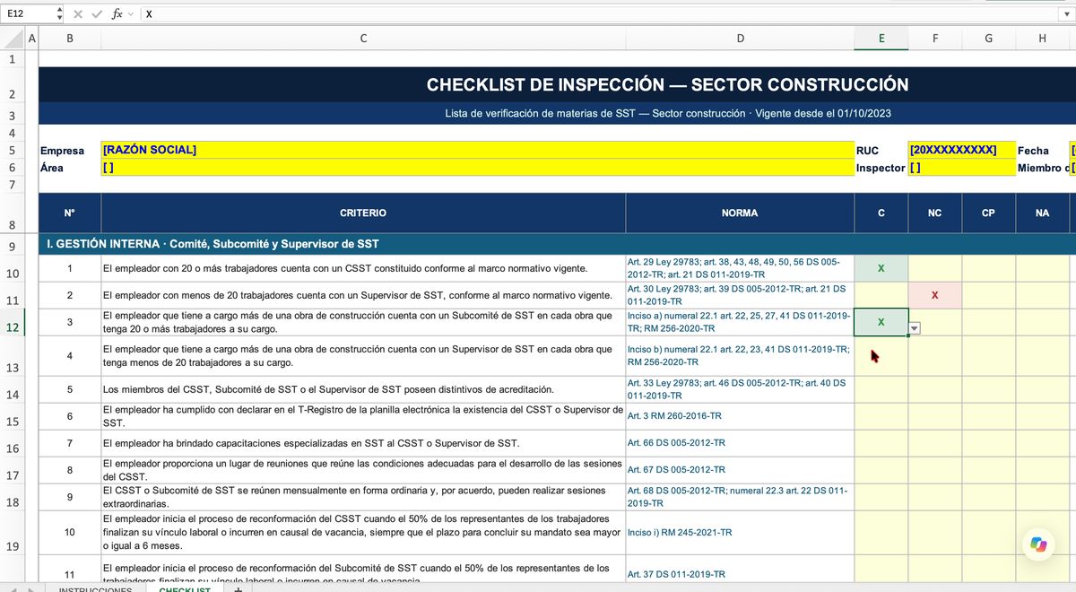 Checklist por sector